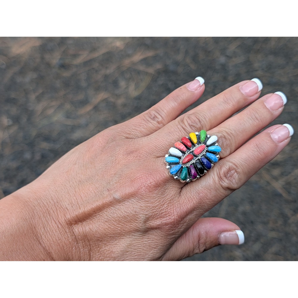Handmade Navajo Cluster Ring Size 8.75US - Women's Southwest Jewelry ** - Picture 9 of 9